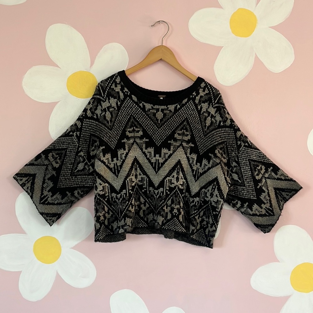 Free People Superstar Aztec Wool Blend Boxy Cropped Knit Sweater Small/ Medium